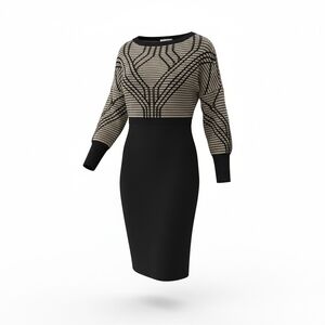 Express Black and White Abstract Plaid Boat Neck Sweater Dress